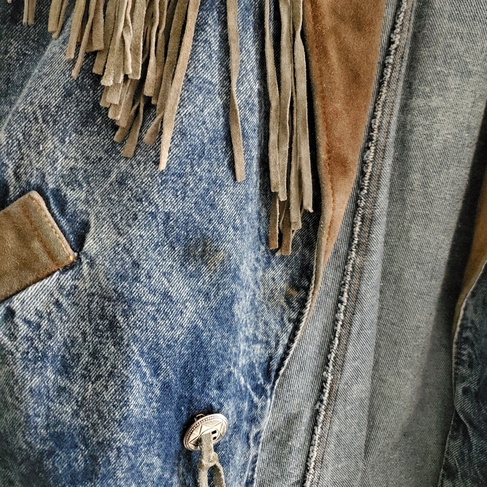 70s 80s Vintage Denim & Suede Western Jacket - Picture 12 of 16